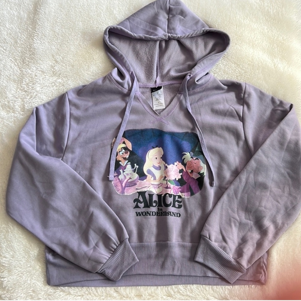 Disney Alice In Wonderland Cropped Hoodie Sweatshirt